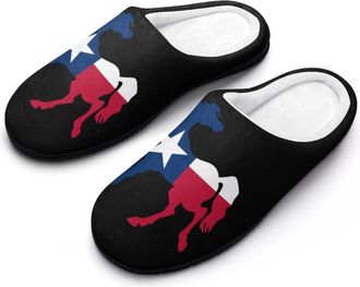 Generic Horse with Texas Flag Mens House Slippers Memory Foam Washable Cotton Slip on Home Shoes