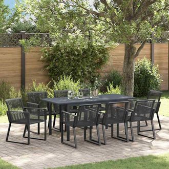 vidaXL Conjunto De Comedor De Jard&iacute;n 9 Pcs Negro Acero Y Polirrat&aacute;n Vidaxl