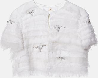 Elisabetta Franchi White Studded Crepe Crop Jacket