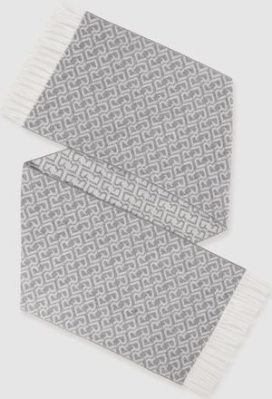 Reiss Charcoal & off White Logo-jacquard Scarf With Wool