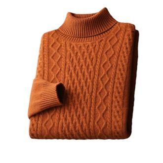 Generic Mens Solid Merino Wool Jumper Turtleneck Double-Ply Thickened Twisted Pullover Jumper Knitted Bottoming Shirt Caramel XL