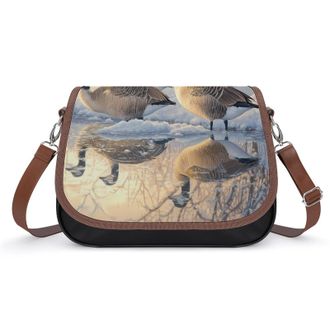 Generic Geese in Snowy Day Crossbody Bags for Women Fashion Leather Shoulder Handbags With Adjustable Strap