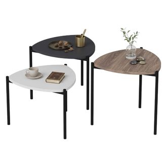 Dmora Mesita De Sal&oacute;n Carro, Set 3 Piezas, Forma Triangular, Color Tablero Marr&oacute;n, 45x45x45h Cm Negro