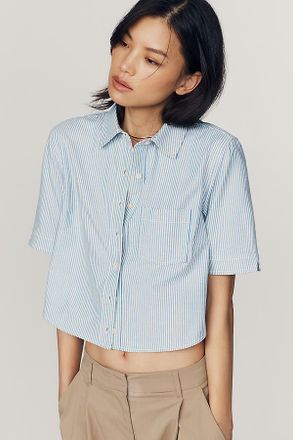 Maeve Merritt Short-Sleeve Cropped Buttondown Shirt