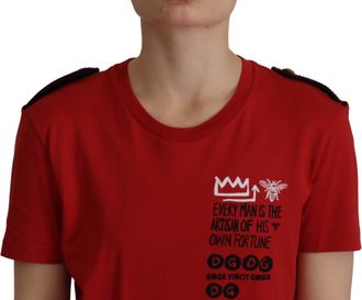 Dolce & Gabbana Womens Red Amor Vincit Omnia Crewneck T-Shirt Cotton