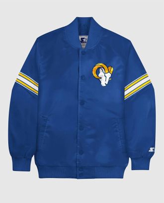 Starter Mens Los Angeles Rams Satin Full Snap Jacket In Blue