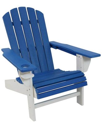 Sunnydaze All-Weather Blue/White Outdoor Adirondack Chair With Drink Holder