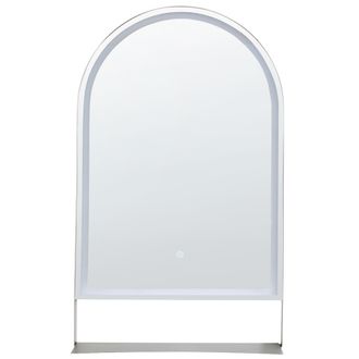 Beliani Espejo De Pared Con Led Moderno Para Dormitorio Y Ba&ntilde;o 100 X 60 Cm Con Estante Plateado Valouze