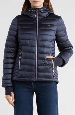 Tommy Hilfiger Zip Hooded Packable Puffer Jacket in Dk Navy at Nordstrom Rack, Size X-Large