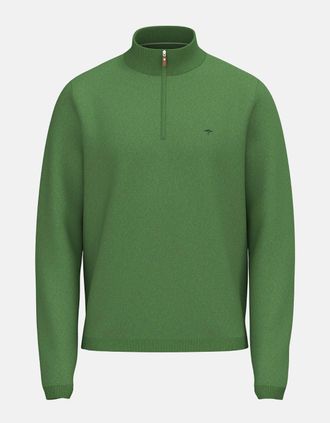 Fynch-Hatton Mens Fine Knit Air Cotton 1/4 Zip Sweater Avocado - Green - Size: 40