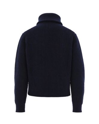 Max Mara Womens Half-Zip Ribbed Virgin Wool Sweater Blue Tops Top