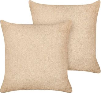 Beliani Beliani - Conjunto De 2 Cojines Decorativos De Boucl&eacute; Con Relleno Funda Extra&iacute;ble 45 X 45 Cm Beige Arena Leuzea