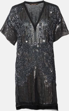 Roberto Cavalli Roberto Cavallli Black Sequined Silk Mini Shift Dress
