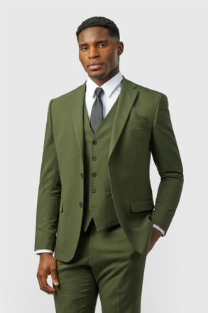 Limehaus Mens Single Breasted Long Sleeve Two Button Slim Fit Suit Jacket in Olive - Size 52 (Chest)