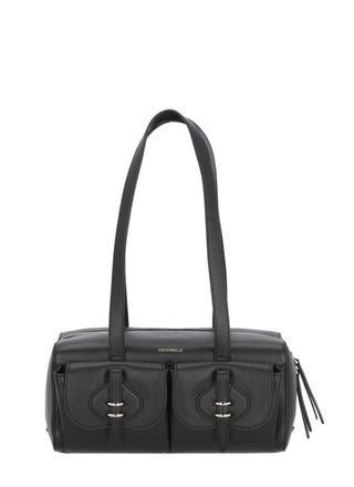 Coccinelle Mavery Pocket Medium Shoulder Bag with Flap Pockets and Gold Accents