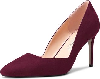 Castamere Women Stiletto High Heel Square Toe Slip-on Pumps Court Shoe Wedding Dress Classic 8.5 CM Heels Burgundy Wine Red Suede 5 UK