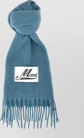 Marni fringed logo patch scarf with soft texture