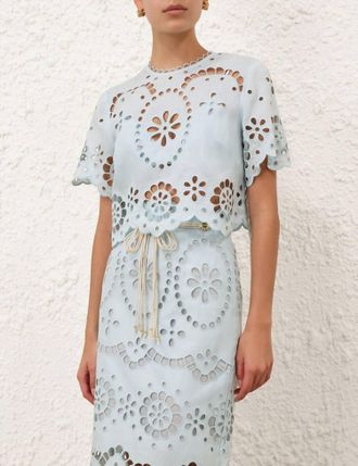 Zimmermann Awaken Embroidered Bodice Top In Mint