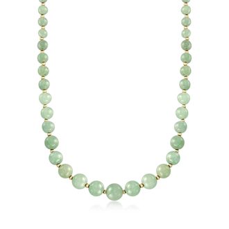 Ross-Simons 6-12mm Green Jade Bead Necklace With 14kt Yellow Gold