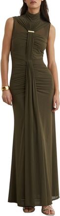Reiss Collette Ruched Maxi Dress in Khaki Green at Nordstrom, Size 12 Us
