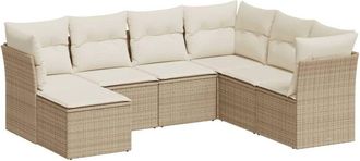 vidaXL Vidaxl - Set Sof&aacute;s De Jard&iacute;n 7 Piezas Y Cojines Rat&aacute;n Sint&eacute;tico Beige