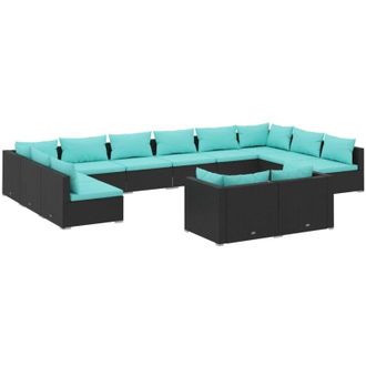 vidaXL Set De Muebles De Jard&iacute;n 12 Pzas Cojines Rat&aacute;n Sint&eacute;tico Negro Vidaxl