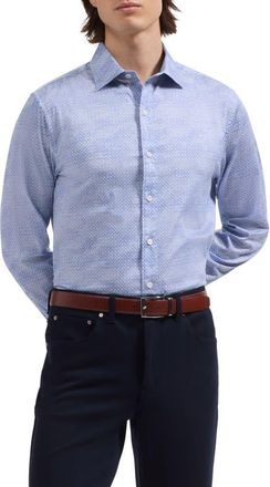 Bugatchi Axel Shaped Fit Mini Check Stretch Cotton Button-Up Shirt in Air Blue at Nordstrom, Size Xxx-Large