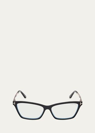 Tom Ford 56MM Blue Block Rectangular Eyeglasses