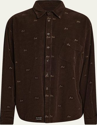 ERL Mens Corduroy Allover Logo Button-Down Shirt