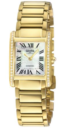 Gevril Group Womens Regina Swiss Diamond Watch, White MOP Dial, 316L IPYG 2 sides Case, Stainless Steel Bracelet. - Gold - One Size