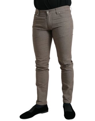 Dolce & Gabbana Brown Cotton Stretch Skinny Men Pants Elastane