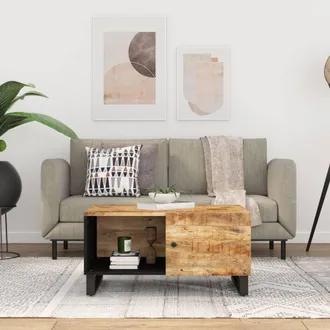 vidaXL Vidaxl - Mesa De Centro Madera Maciza Mango Y Contrachapada 80x50x40 Cm