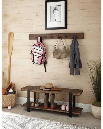 Alaterre Modesto 48In Metal And Reclaimed Wood Storage Coat Hook With Bench