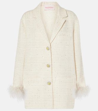 Valentino Mossi feather-trimmed tweed jacket