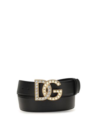 Dolce & Gabbana Crystal-Embellished DG Logo Belt - Black