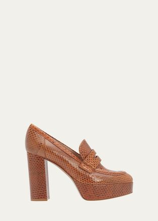 Gianvito Rossi 70mm Hadden Snake-Embossed Leather Loafer Pumps