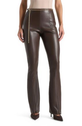 Mani&egrave;re De Voir Ninon Leather Fit And Flare Leggings With Chain in Brown at Nordstrom, Size Xx-Large