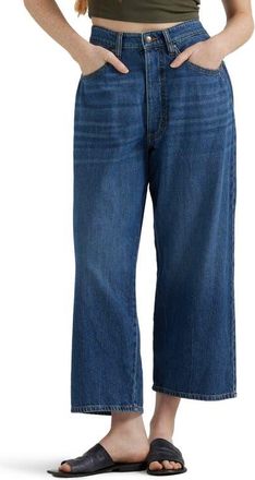 Lee Button Fly High Waist Loose Fit Ankle Jeans in Robust Blue at Nordstrom, Size 24