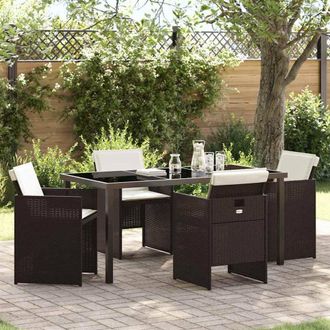 Berkfield Home 5 Piece Garden Dining Set with Cushions Brown Poly Rattan