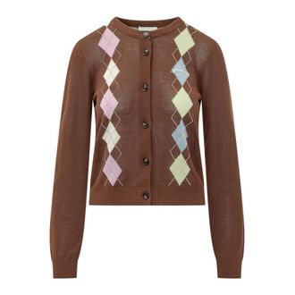 Ganni Truien & Vesten, Dames, Bruin, S, Katoen, Lichte Katoenen Argyle Vest