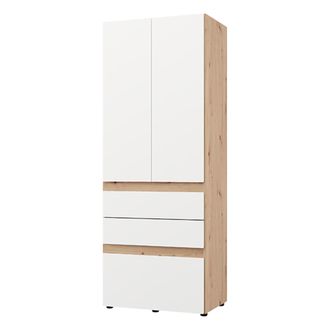 Dmora Armario 2 Puertas Venas, Ropero De Dormitorio Con Perchero, 3 Cajones, Un Estante, 79x208h Cm Blanco Mate