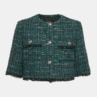Maje Green Tweed Metallic Vizeldo Cropped Jacket