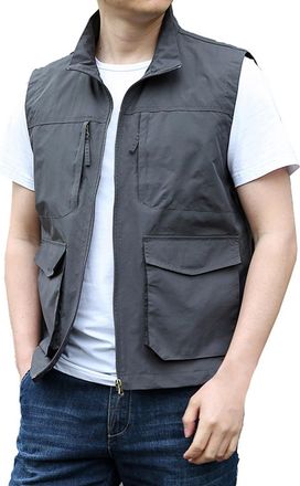 Generic Mens Outdoor Utility Vest, Lightweight Travel Gilet, Breathable Quick-Dry Sleeveless Jacket with Pockets, Water-Resistant Hiking Vest for Men, Casual 