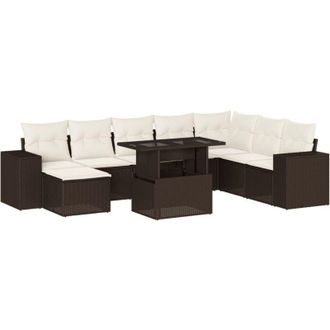 vidaXL Set De Sof&aacute;s De Jard&iacute;n 9 Pzas Y Cojines Rat&aacute;n Sint&eacute;tico Marr&oacute;n Vidaxl