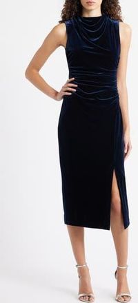 Vince Camuto Cowl Neck Velvet Midi Dress in Navy at Nordstrom Rack, Size 16