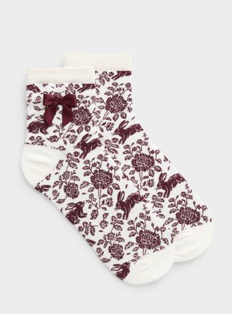 Simons Womens Satiny bow abundance painting ankle socks