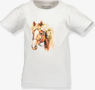 Blue Seven T-Shirt mit Pferdekopf und Blumen M&auml;dchen BLUE SEVEN wei&szlig; bedruckt