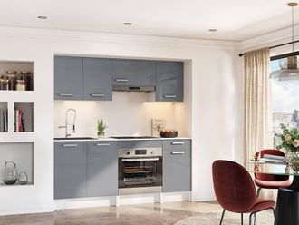 Vente-Unique Full Equipped Kitchen - 180 Cm - 6 Storage Units - Glossy Grey & White