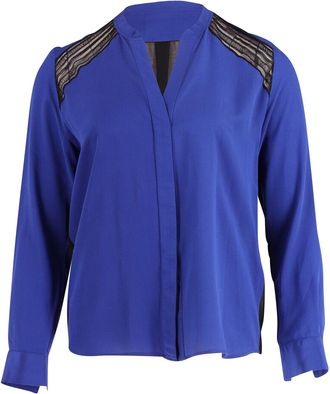 Sandro Sandro Lace Detail Blouse in Blue Polyester