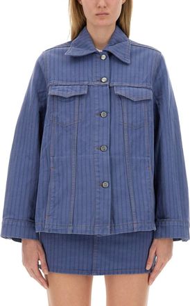 Ganni Denim Stripes Shirt Collar Jacket
